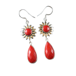 Sterling Silver Red Stone Sun Earrings