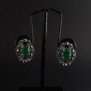 Sterling Silver Green Stone Stud Earrings
